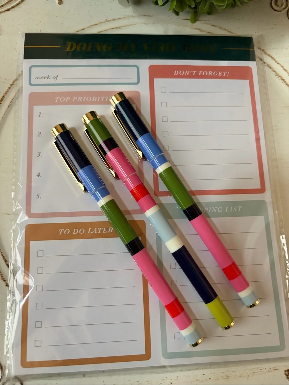 Kate Spade Striped Multicolor Ballpoint Pen Set - Pink, Green, Blue (1)